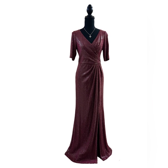 Simple V Neck and V Back Burgundy Long Prom Dresses with High Slit, V Neck Burgundy Formal Graduation Evening Dresses EP1845